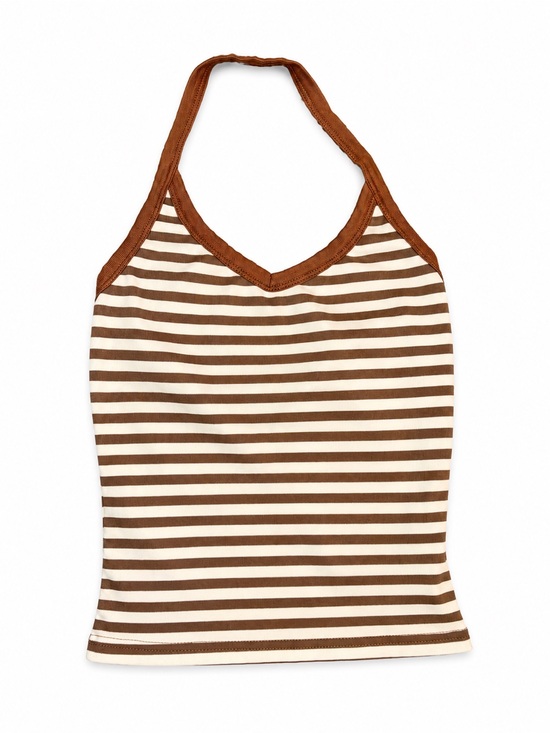 Tops - Brown & White striped Halter top